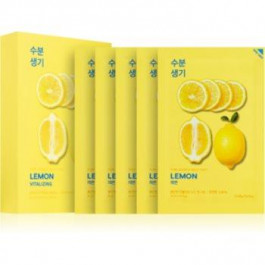 Holika Holika Pure Essence Lemon освіжаюча тканинна маска для обличчя з вітаміном С 5x20 мл
