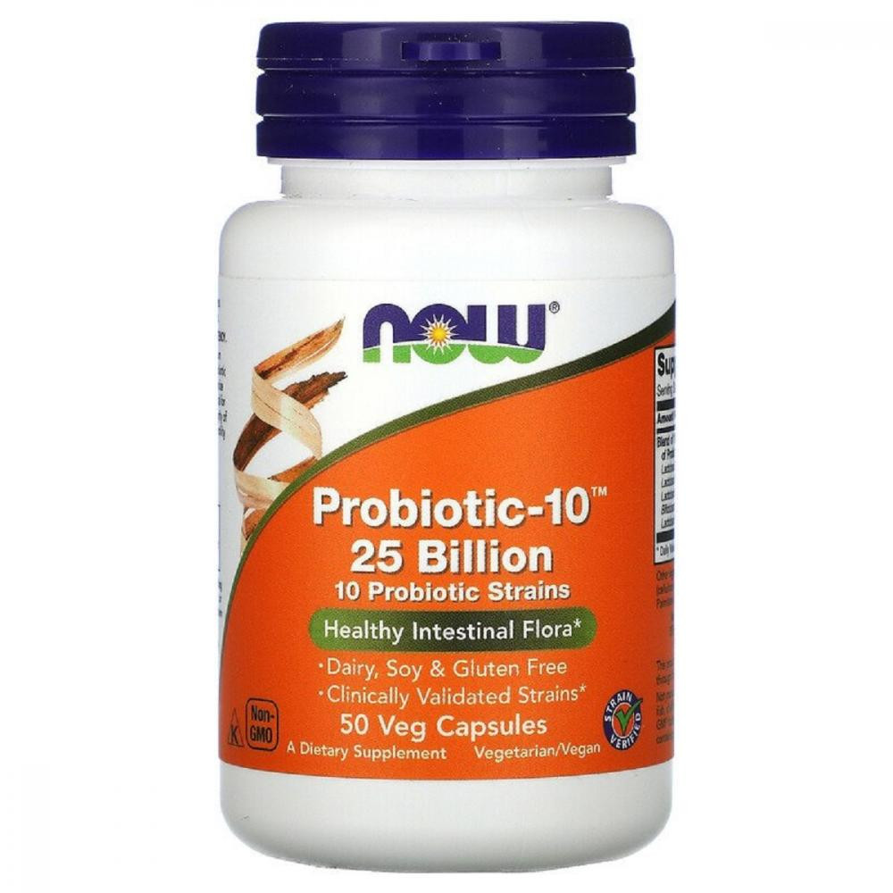 Now Пробиотики Для Пищеварения, Probiotic-10, 25 Billion, Now Foods, 50 Растительных Капсул - зображення 1