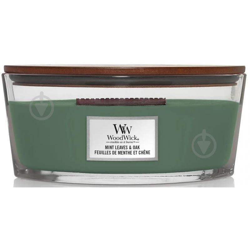 WoodWick Свічка ароматична Ellipse Mint Leaves & Oak (Листя М"яти та Дуб) 453г (5038581142074) - зображення 1