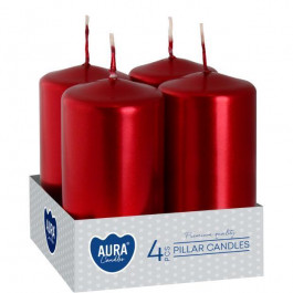 Bispol Набір свічок 4 шт. циліндр  AURA Candles Червоний металік (sw40/80-230)