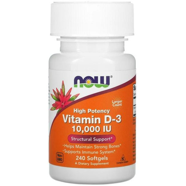 Now Vitamin D3 вітамін D3 250 мкг 10 000 МО 240 капсул - зображення 1