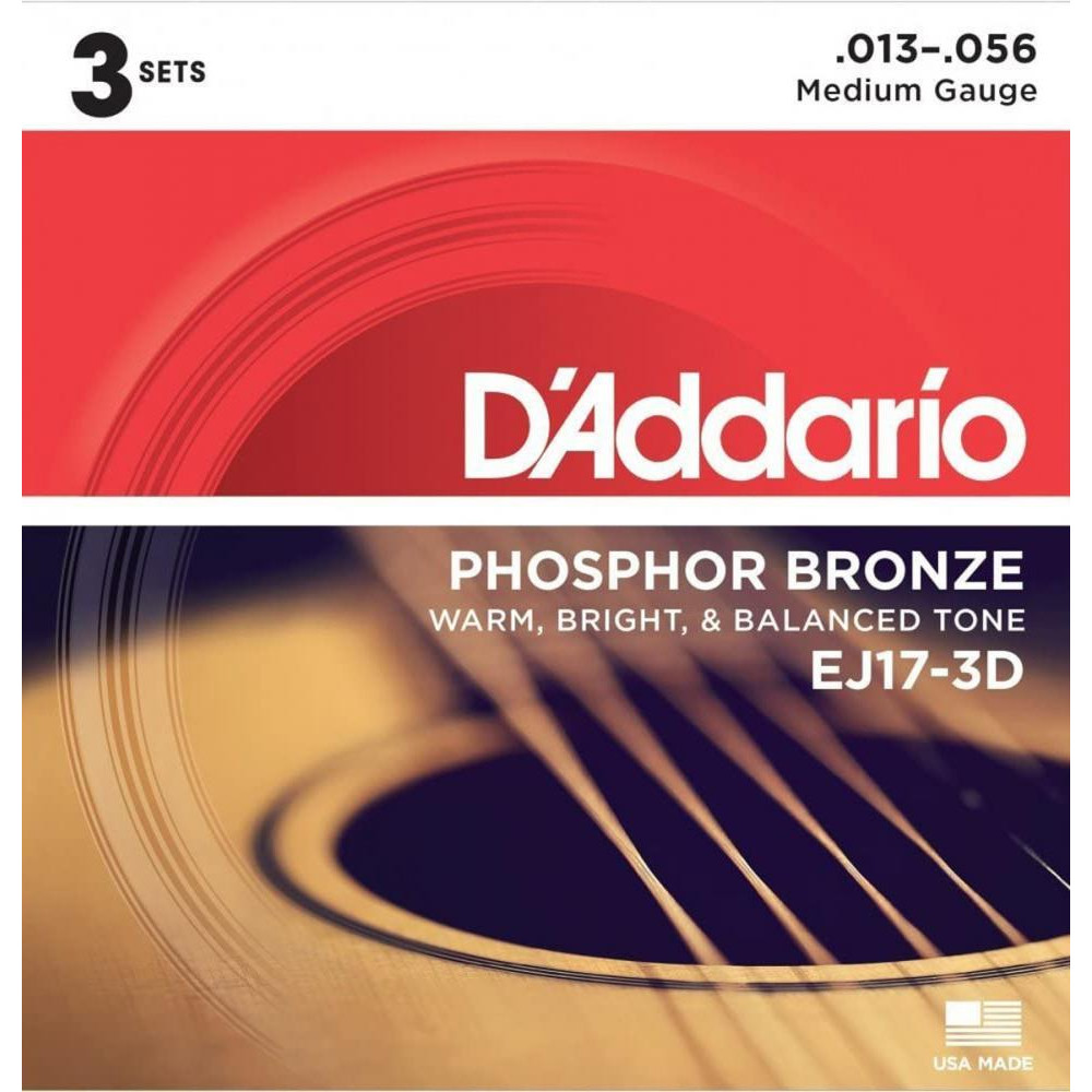 D'Addario Струны для акустической гитары D'Addario EJ17-3D Phosphor Bronze Medium Acoustic Guitar Strings 13/5 - зображення 1