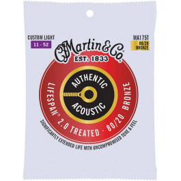 Martin Струны для акустической гитары MA175T Authentic Acoustic Lifespan 2.0 80/20 Bronze Custom Light