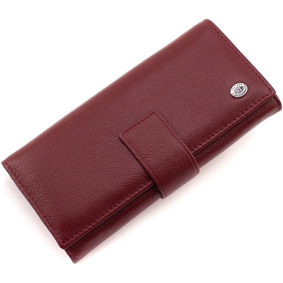 ST Leather Шкіряний жіночий гаманець бордового кольору з хлястиком на кнопці  1767411 - зображення 1