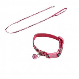 Croci Ошейник+поводок  Mini Jungle для собак, с колокольчиком, нейлон, розовый, 16-24x0.8 см/0.8x120 см (p