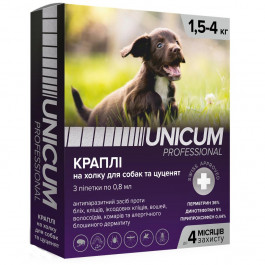 UNICUM Краплі  PRO від бліх та кліщів на холку для собак від 1,5 кг до 4 кг, 3 піпетки (UN-085)