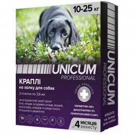 UNICUM Краплі  PRO від бліх та кліщів на холку для собак від 10 кг до 25 кг, 3 піпетки (UN-087)