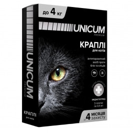 UNICUM Капли Premium от блох и клещей на холку для котов массой 0-4 кг (UN-004)