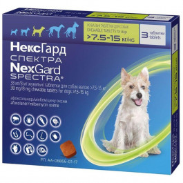 NexGard Жевательные таблетки Spectra для собак M (7.5-15кг) 3 шт (3661103049524)