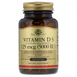 Solgar Витамин D3, холекальциферол (Vitamin D3, Cholecalciferol), 5000 МЕ, 100 капсул (SOL19377)