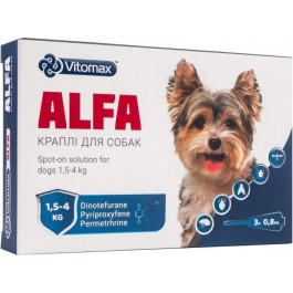Vitomax Краплі на загривку  Alfa для собак від 1.5 до 4 кг 0.8 мл 3 шт (4820150207014)