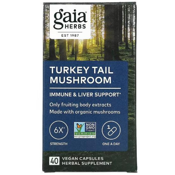 Gaia Herbs Turkey tail mushroom Різнокольоровий трутовик 40 веганських капсул - зображення 1