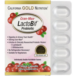 California Gold Nutrition LactoBif Cran-Max Пробіотики з журавлиною 25 млрд КУО 30 рослинних капсул