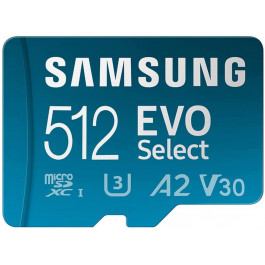 Samsung 512 GB microSDXC UHS-I U3 V30 A2 EVO Select + SD Adapter MB-ME512KA
