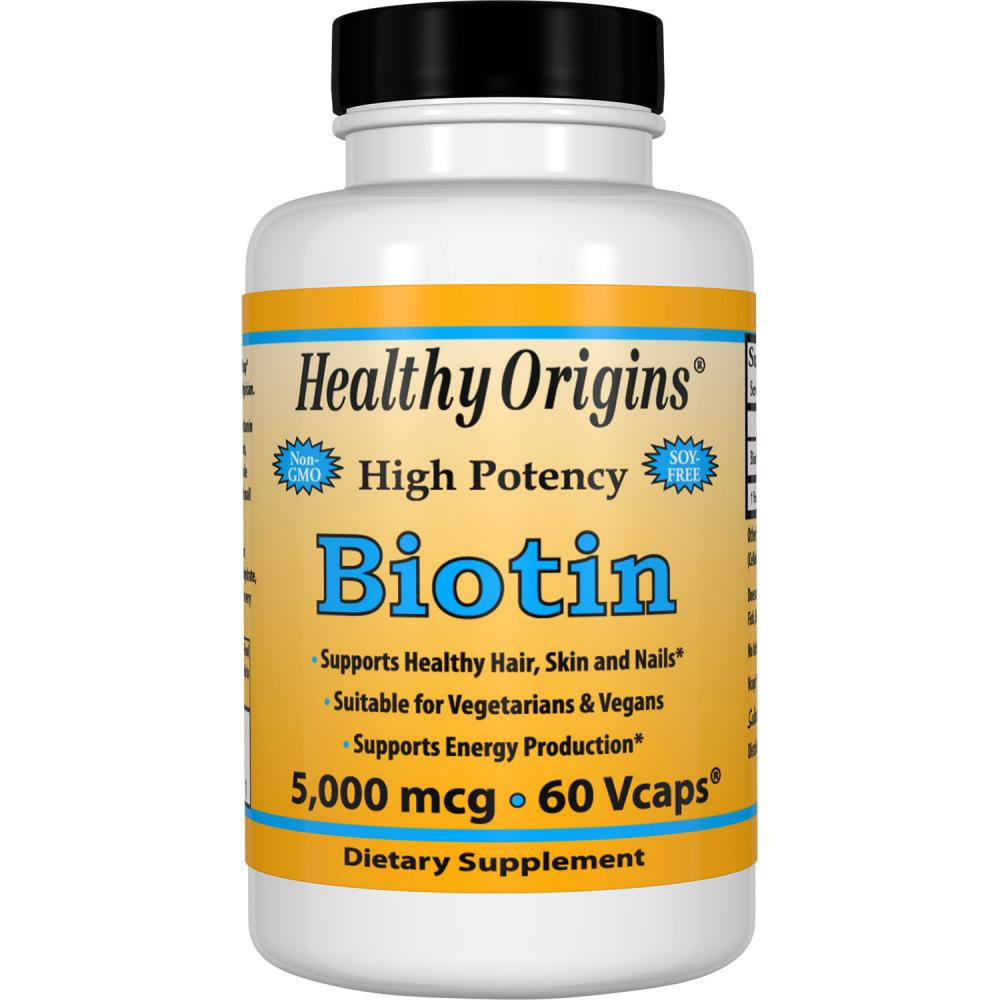 Healthy Origins Биотин (В7) 5000мкг, Healthy Origins, 60 гелевых капсул - зображення 1