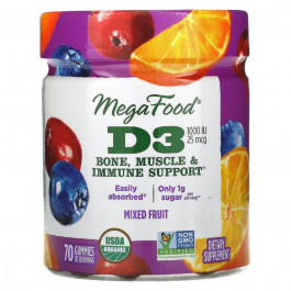 MegaFood Витамин D3, 1000 IU, Wellness, вкус фруктов, , 90 желейных конфет