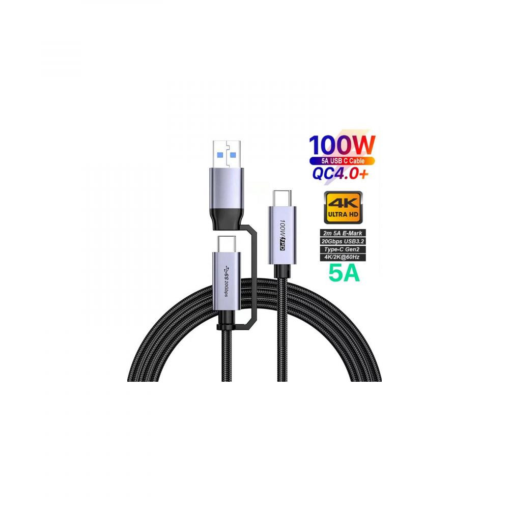 XoKo USB Type-A to USB Type-C / USB Type-C 100W 2m Black (XK-SC-3-100W) - зображення 1