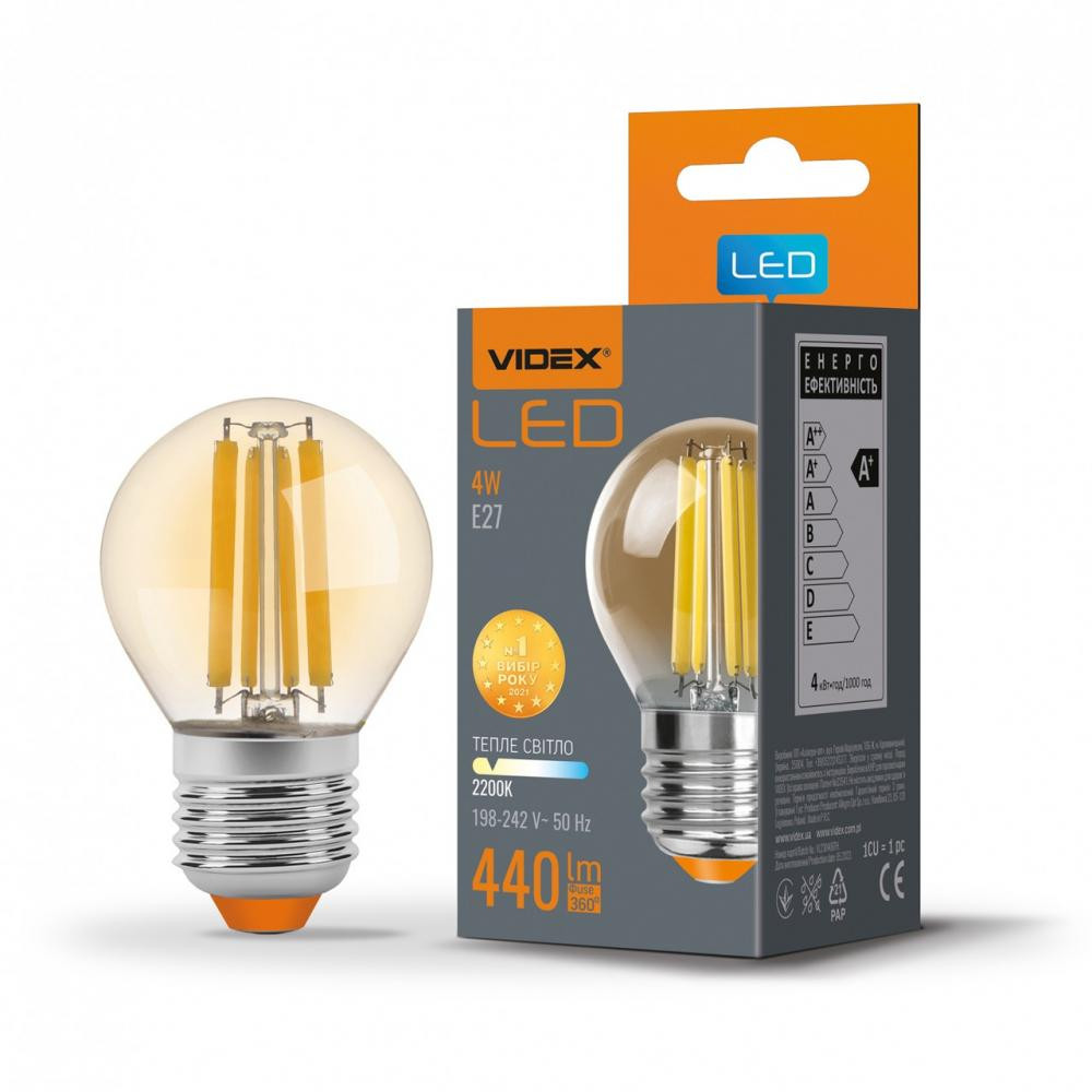 VIDEX LED G45FA 4W E27 2200K 220V бронза (VL-G45fа-04272) - зображення 1