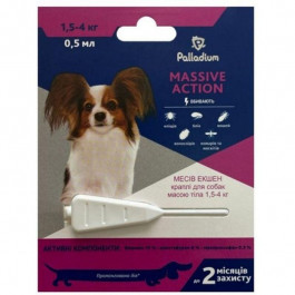Palladium Капли на холку от блох и клещей Massive Action для собак весом 1.5-4 кг 0.5 мл (4820150205959)