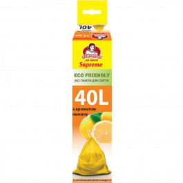 Помічниця Пакети для сміття  З затяжками З ароматом лимону Eco Friendly Supreme 40 л 12 шт. (4820212004964)