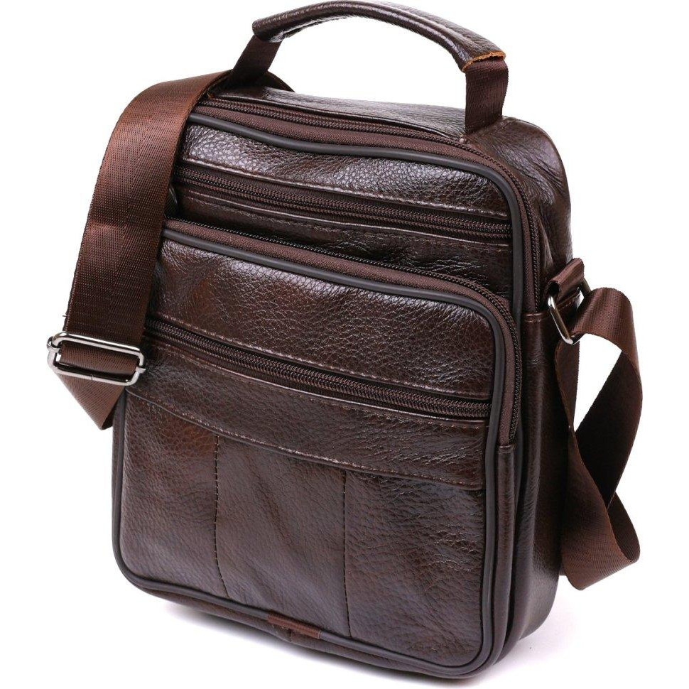 Vintage Недорога чоловіча сумка з натуральної шкіри темно-коричневого кольору з ручкою  (20473) - зображення 1