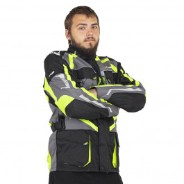 W-TEC Чоловіча мото-куртка  Burdys Evo - розмір 3XL, чорно-сіро-зелена