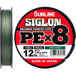 Sunline Siglon PE X8 / Dark Green / #0.8 / 0.153mm 150m 6.0kg