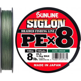 Sunline Siglon PE X8 / Dark Green / #0.5 / 0.121mm 150m 3.3kg