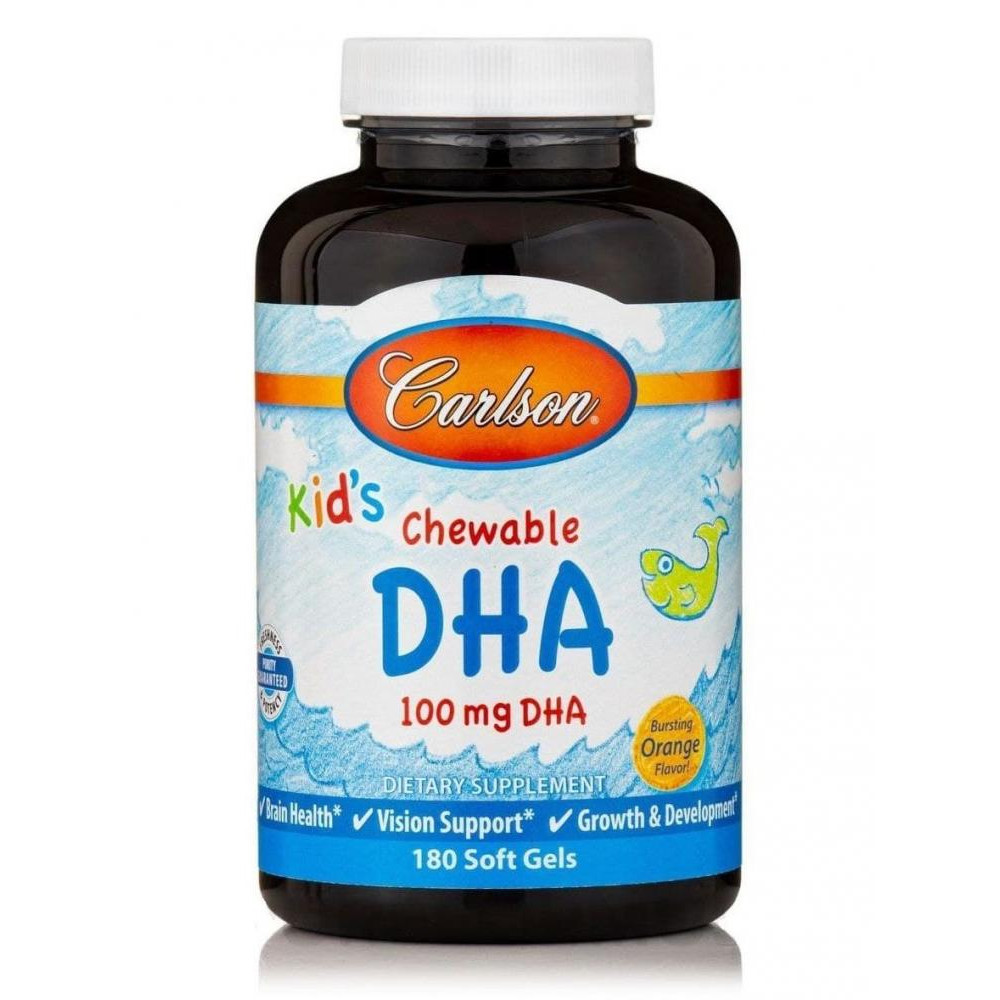 Carlson Labs Риб&#039;ячий жир для дітей, Kids Chewable DHA, , апельсин, 100 мг, 180 гелевих капсул - зображення 1