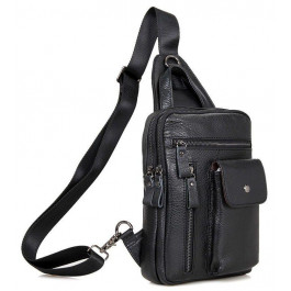 Vintage Черный рюкзак из натуральной кожи с одной лямкой  (14407)