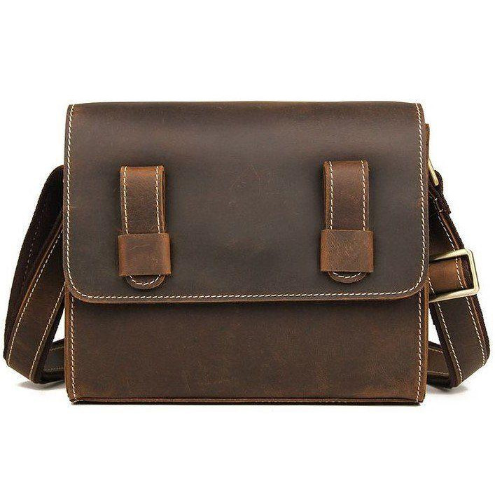 Vintage Мужская коричневая сумка - почтальонка из винтажной кожи  (14980) - зображення 1