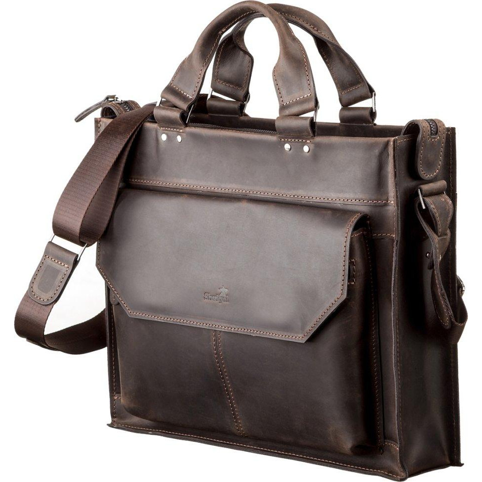SHVIGEL Темно-коричнева сумка для ноутбука зі шкіри крейзі  (11109) - зображення 1