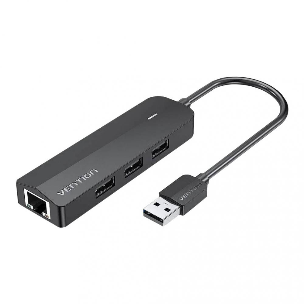 Vention Hub USB 2.0 to 3хUSB 2.0 + RJ45 Black (CHPBB) - зображення 1