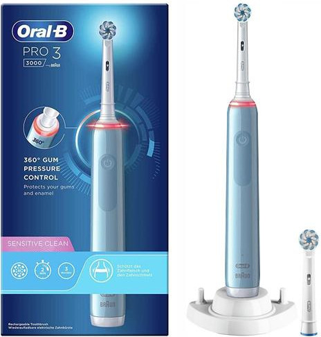 Oral-B D505.513.3 PRO 3 3000 Sensitive Clean Blue 2 насадки - зображення 1