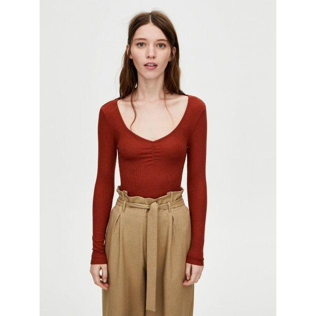 Pull&Bear Лонгслів довгий жіночий  09245358707 S Коричневий (ZP09245358707022) - зображення 1