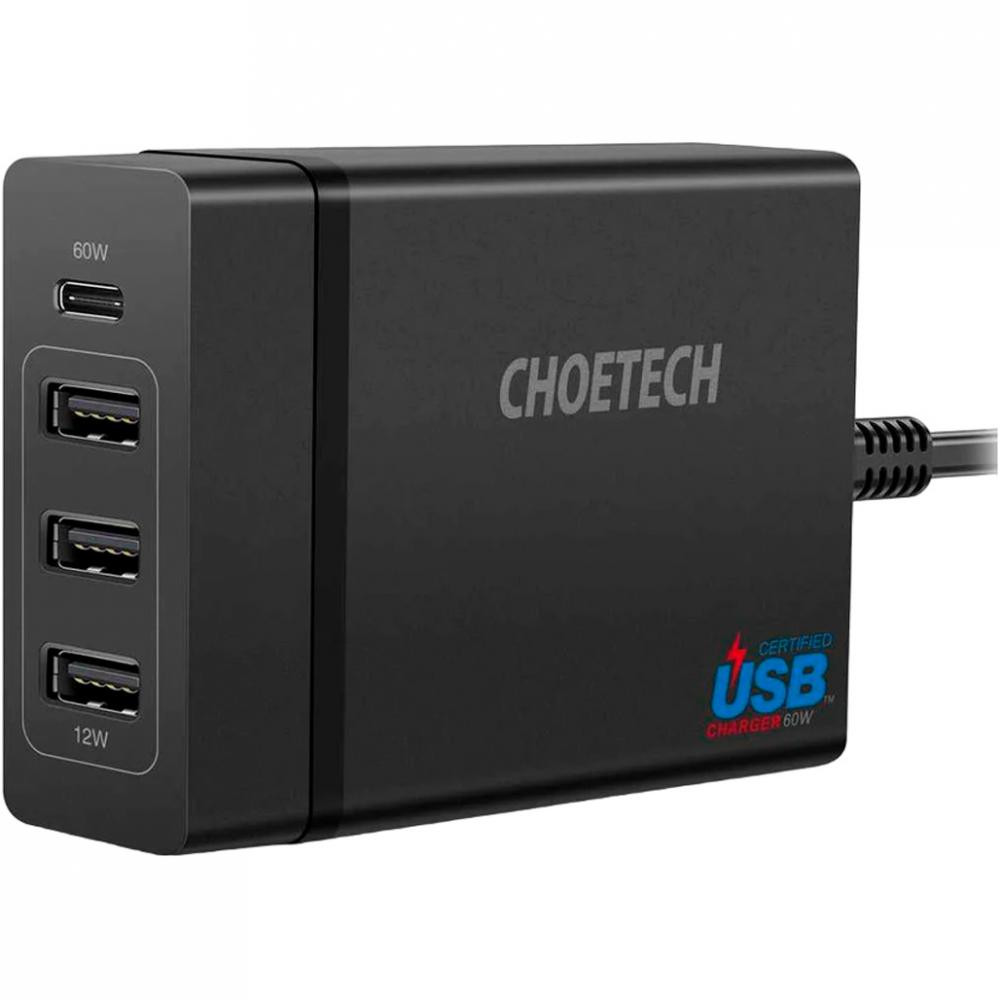 Choetech 72W 4-Port USB-C PD Charger Black (PD72-1C3UEU-101BK) - зображення 1