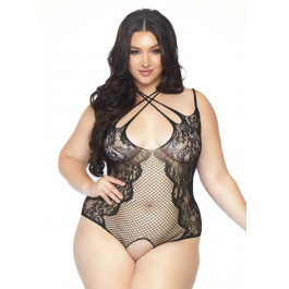 Leg Avenue Net and lace crotchless teddy Black 1X-2X (SO8609)