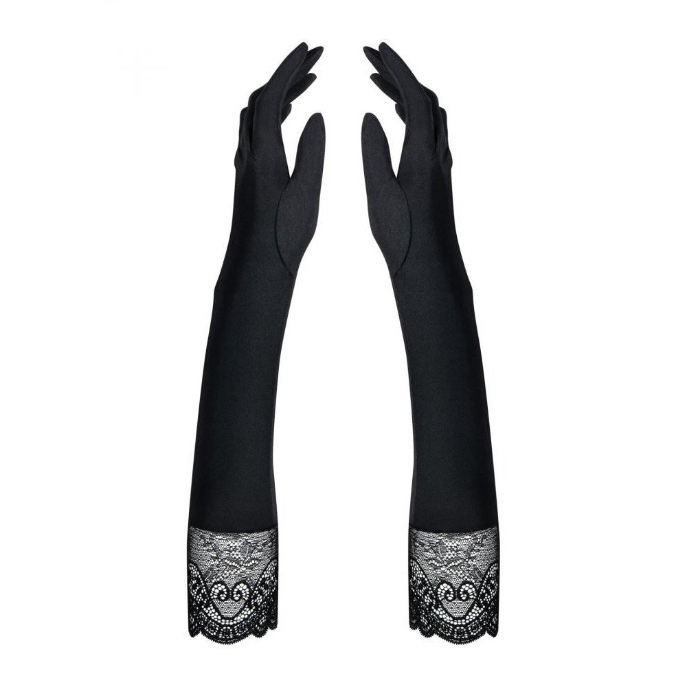 Obsessive Високі рукавички з каменями та мереживом  Miamor gloves, black (SO7716) - зображення 1