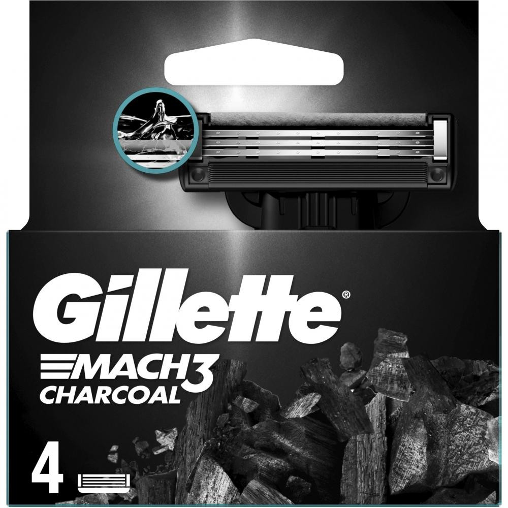 Gillette Змінні касети  Mach3 Charcoal Деревне вугілля 4 шт. (8700216062701) - зображення 1