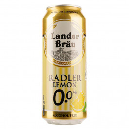 Lander Brau Пиво  Radler Lemon, безалкогольне, світле, фільтроване, з/б, 0,5 л (8714800045278)