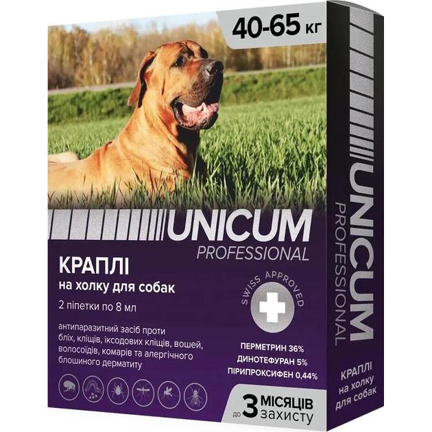 UNICUM Краплі від бліх, вошей, власоїдів, комарів, москітів, іксодових кліщів  Pro для собак 40-65 кг (4820 - зображення 1