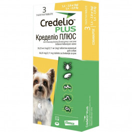 Elanco Таблетки від бліх, кліщів та гельмінтів Credelio Plus для собак 1.4 до 2.8 кг, 3 шт. (5420036941156)
