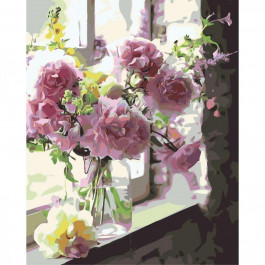 STRATEG Картина за номерами Квіти у бутлі на кольоровому фоні розміром 40х50 см (SY6497) SY6497.