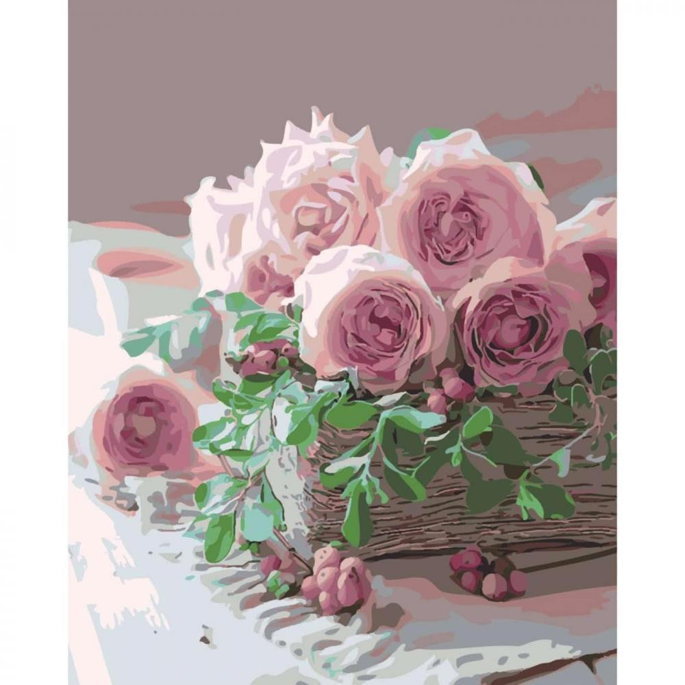 STRATEG Картина за номерами Ніжні троянди на кольоровому фоні розміром 40х50 см (SY6446) SY6446. - зображення 1