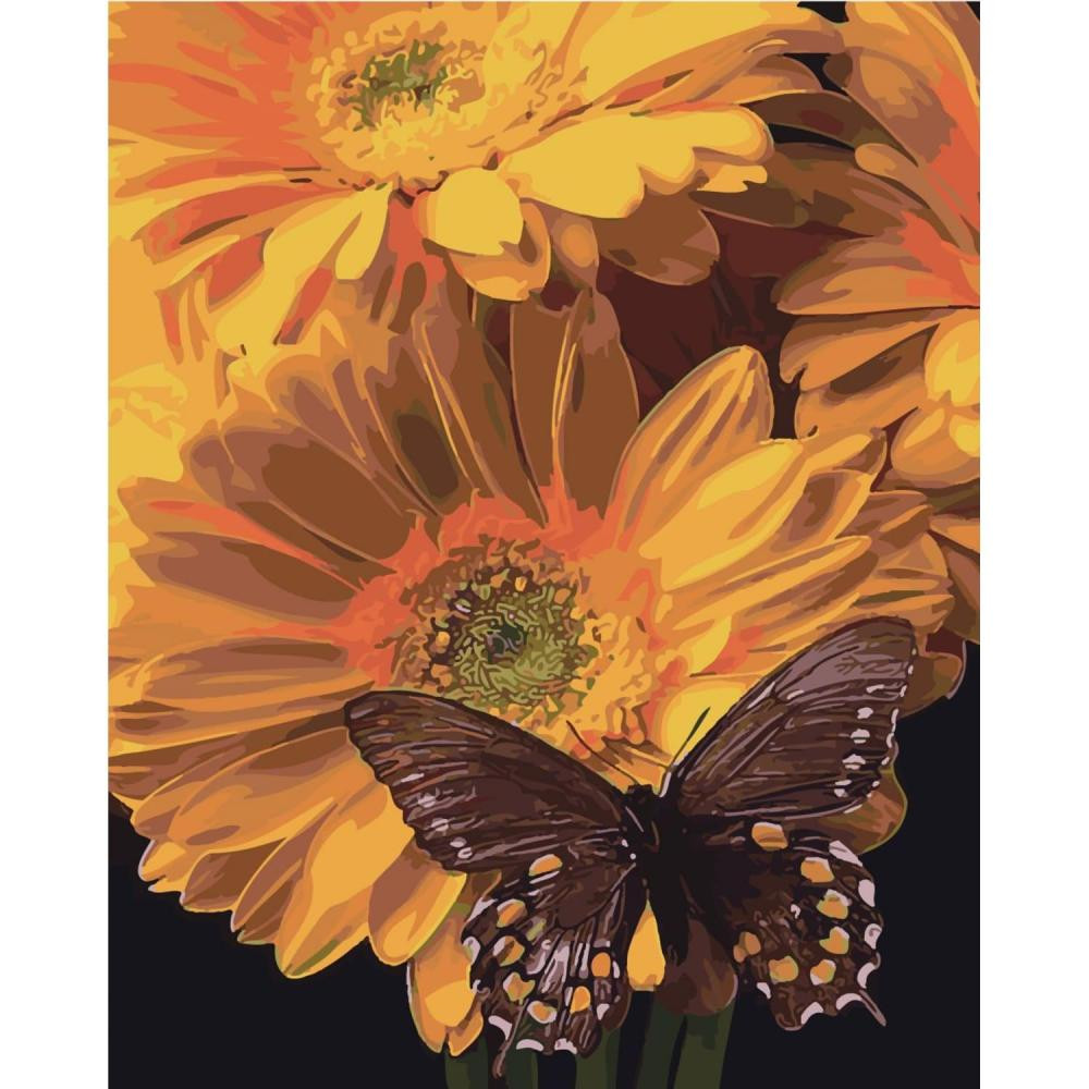 STRATEG Картина за номерами Метелик на соняшнику на кольоровому фоні розміром 40х50 см (SY6472) SY6472. - зображення 1