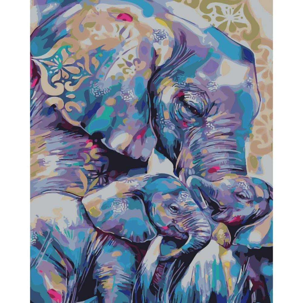 STRATEG Картина за номерами Матуся зі слонятами на кольоровому фоні розміром 40х50 см (SY6519) SY6519. - зображення 1