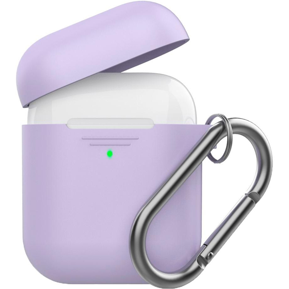 AHASTYLE Силиконовый чехол  дуо с карабином для Apple AirPods Lavender (AHA-02060-LVR) - зображення 1
