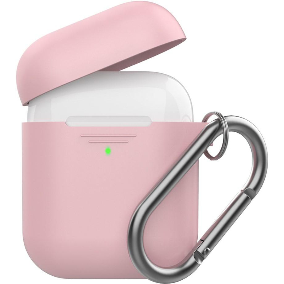 AHASTYLE Силиконовый чехол  дуо с карабином для Apple AirPods Pink (AHA-02060-PNK) - зображення 1