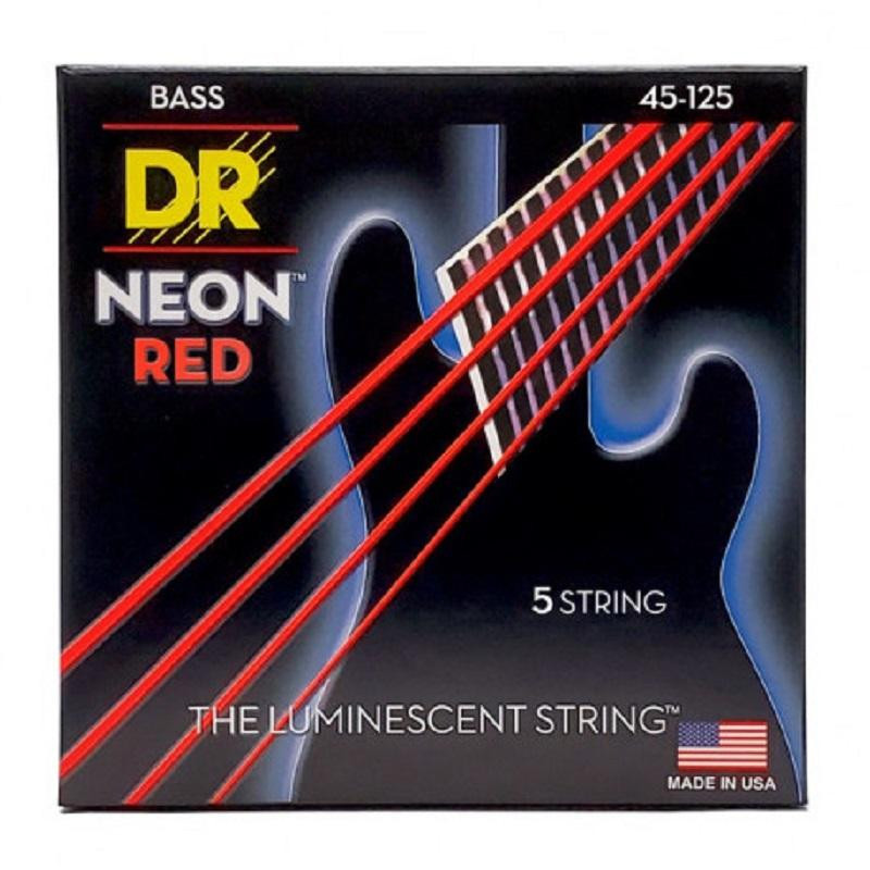 DR Струны для бас-гитары  NRB5-45 Hi-Def Neon Red K3 Coated Medium Bass 5 Strings 45/125 - зображення 1
