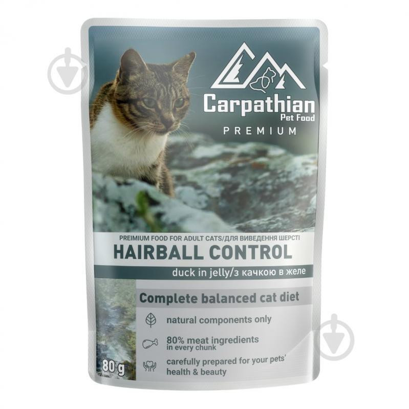 Carpathian Pet Food Hairball Control з качкою в желе 80 г (4820111141371) - зображення 1